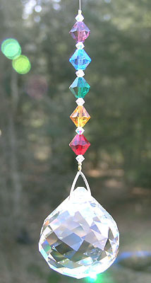 Sparkling Crystal Swirl Ball With a Hanger of Rainbow Beads