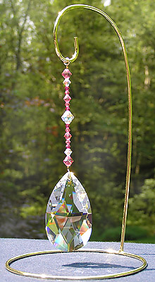 Fancy Pear 63mm Crystal With Pink Enchantment Crystal Bead Hanger custom made for Ornament Stand.