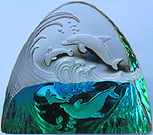 Double Diving Dolphins Crystal Figurine. 65mm with Amazing Iridis Colors!