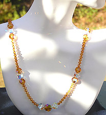 High Fashion Swarovski Crystal Bead Necklace in Gorgeous Golden Topaz