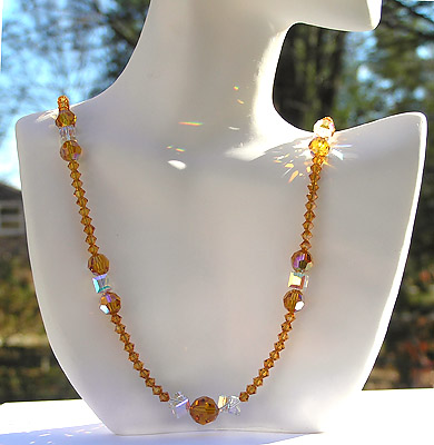 Gorgeous Sparkling High Fashion Crystal Bead Necklace in Honey Golden Topaz