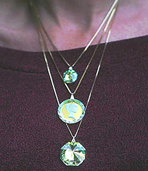 Swarovski Crystal Pendants Showing Three Lengths of Necklaces