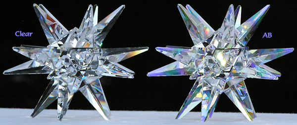 Moravian Star Clear Crystal on Left, Moravian Star AB on Right.