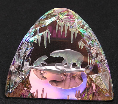 Polar Bears in Crystal Ice Cave. Iridis Color. Shown Larger than Actual Size of 2.25 Inches Tall.