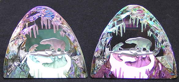 Polar Bears in Crystal Ice Cave. Bermuda Blue Color on Left, Iridis on Right.