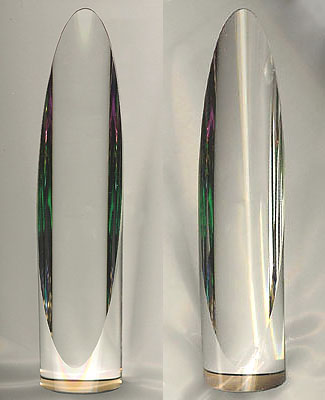 Tall, Sleek, and Gorgeous! Crystal Obelisk 150mm Tall (6 inches) with fascinating reflected Peacock Colors!