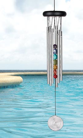 Chakra Seven Stones Chime Windchime 17 inches with Colorful Genuine Stones.