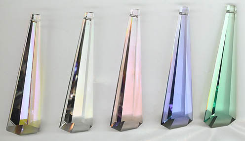 Beautiful Crystal Comet in Clear, AB, and Colors! Shown Left to Right Are: AB, Clear, Rose Pink, Sapphire Blue, and Antique Green