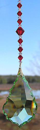 Lovely Peridot Green Baroque Star 63mm With Red Crystal Bead Hanger