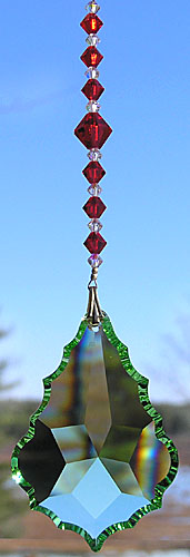 Lovely Peridot Green Baroque Star 63mm With Red Crystal Bead Hanger