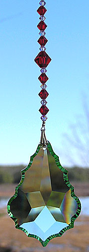Lovely Peridot Green Baroque Star 63mm With Red Crystal Bead Hanger