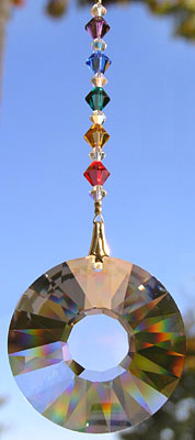 Lovely Swarovski Crystal SunDisc With Rainbow Crystal Bead Hanger!