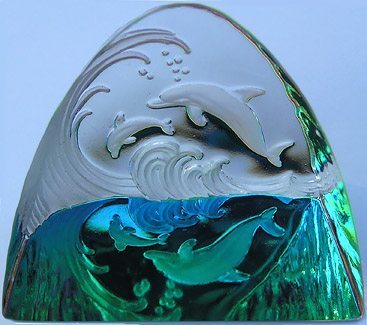 Double Diving Dolphins Crystal Figurine. 65mm with Amazing Iridis Colors!