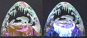 Polar Bears in Crystal Ice Cave. Over two inches tall, beautiful rainbow colors.