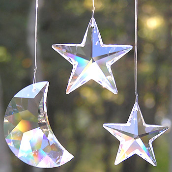 Swarovski Crescent Moon Crystal 50mm With Crystal Star 50mm and Crystal Star 40mm