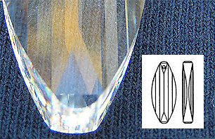 View of Bottom Edge of Surfboard Crystal to show its flatness. Line Drawing of Crystal and Facets at Right.